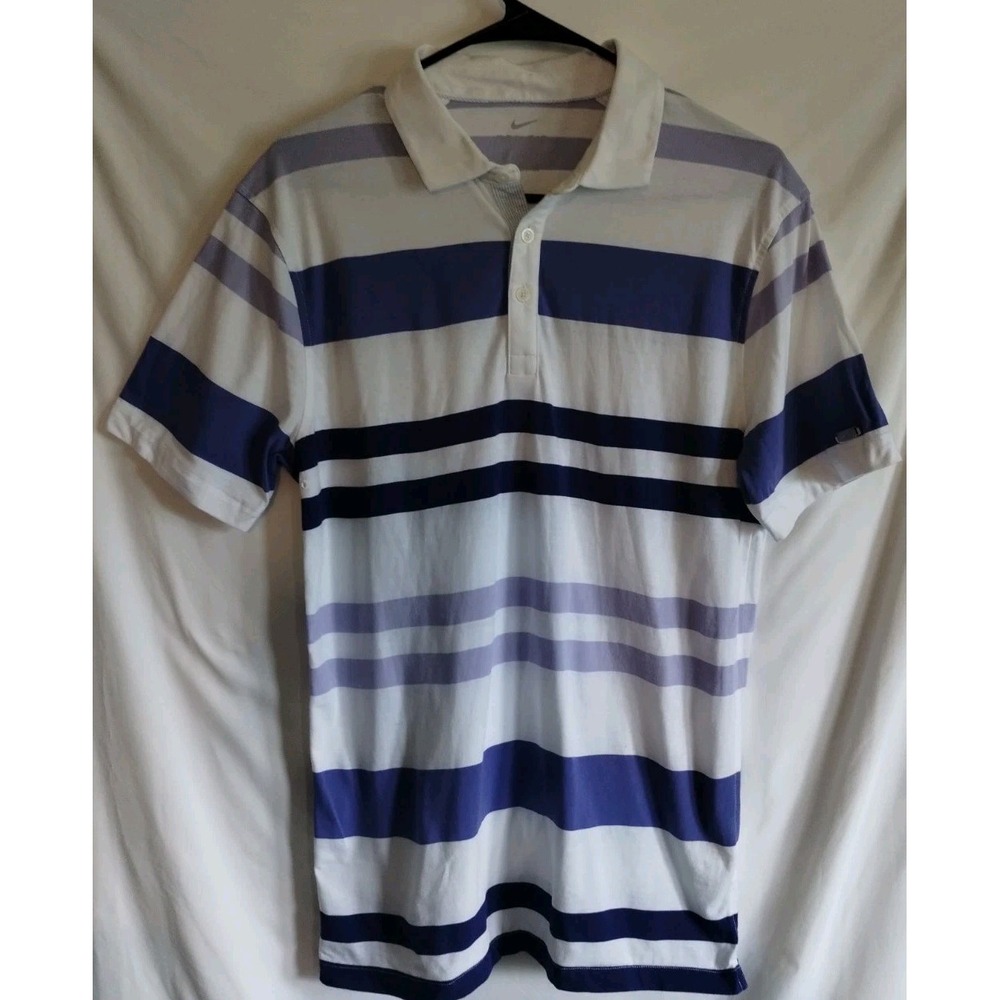 Nike Golf Mens SM Dri-Fit Striped Player Polo Shirt White/Purple